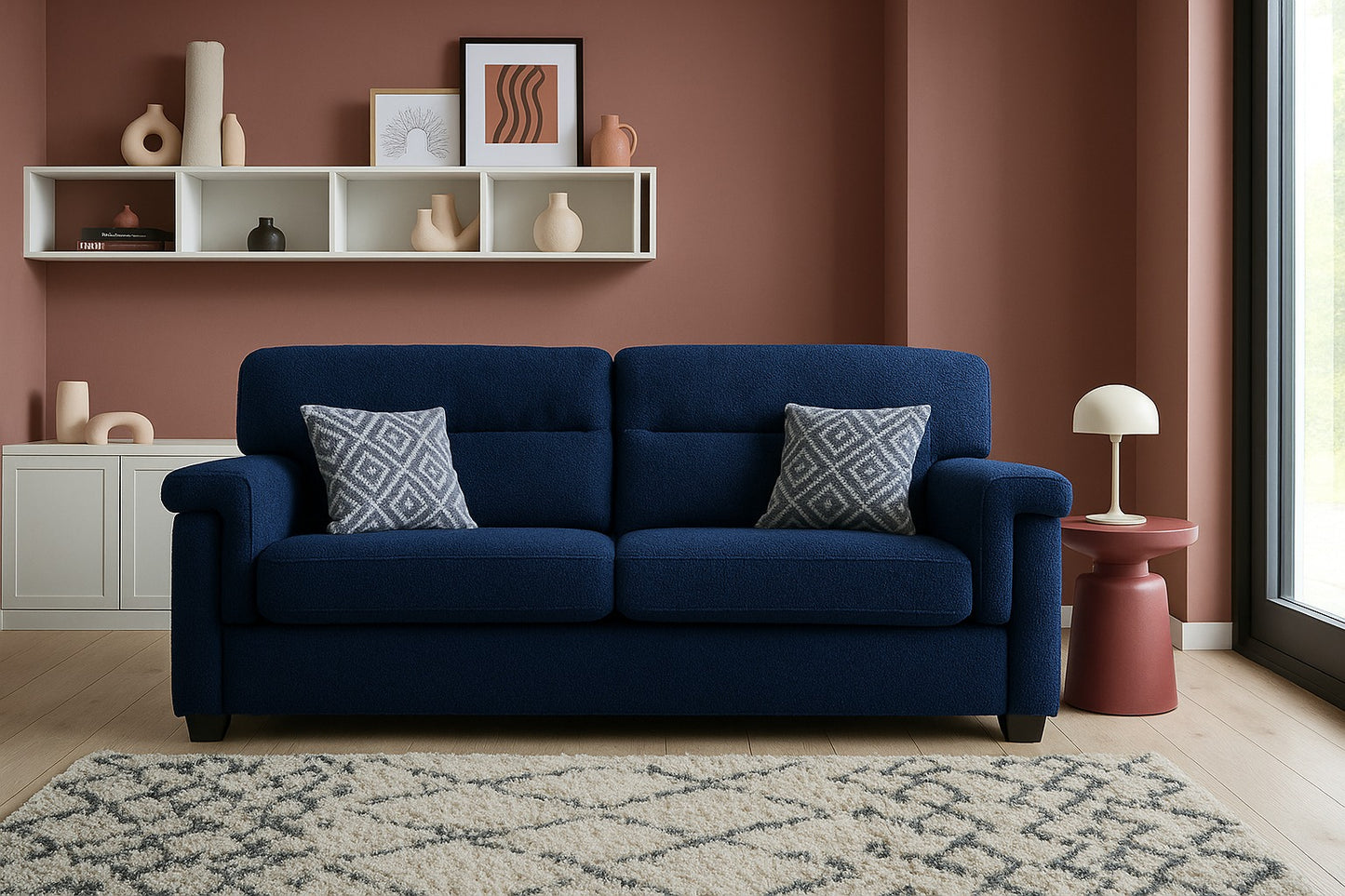 Valencia Modern Handmade Sofas In Teddy Slate Grey Fabric With Cushions