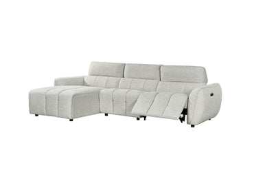 Silver Woven Fabric Left Hand Facing Electric Recliner Sofa