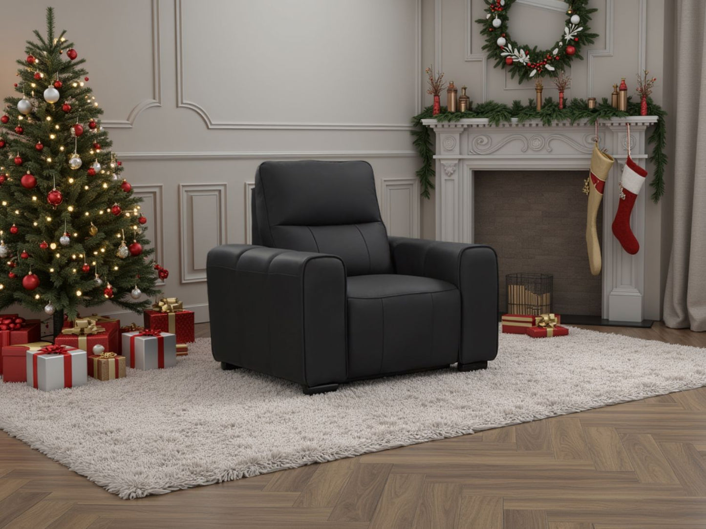 Black Genuine Leather High Back Electric Recliner Armchair