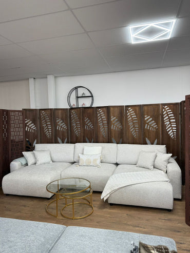 Beige Fabric Large U Shape Corner Sofa Bed with Storage