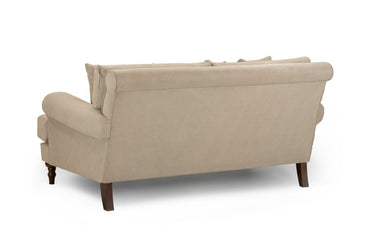 Beige Fabric 2 Seater Scrolled Arms Sofa with Wooden Feet