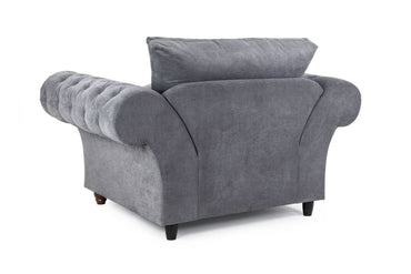 Grey Fabric Fullback Armchair Button Tufted Scroll Arms