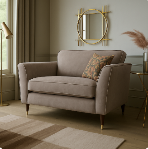 Rome Plush Dove Olive Green Fabric Sofa With Round Wooden Castor Bottom Legs For Elderly