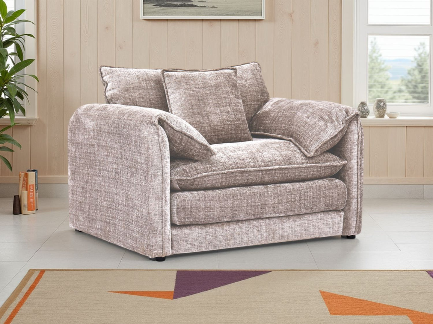 Beige Chenille Fabric Armchair Standard Back