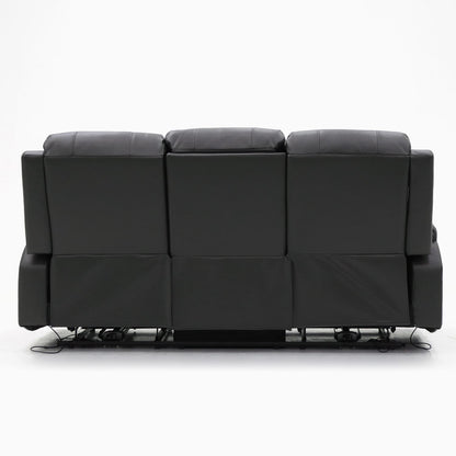 Black Leather Effect 3 Seater Electric Recliner Sofa