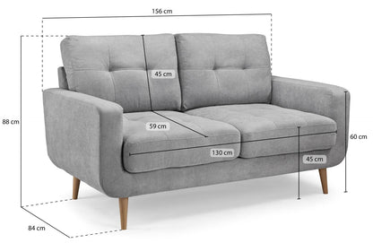 Grey Fabric Tufted 2 Seater Sofa Oak Legs