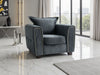 Charcoal Black Velvet Fabric Armchair with Metal Trim Arms