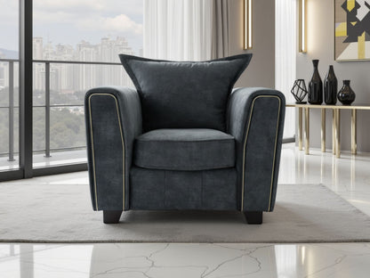 Charcoal Black Velvet Fabric Armchair with Metal Trim Arms