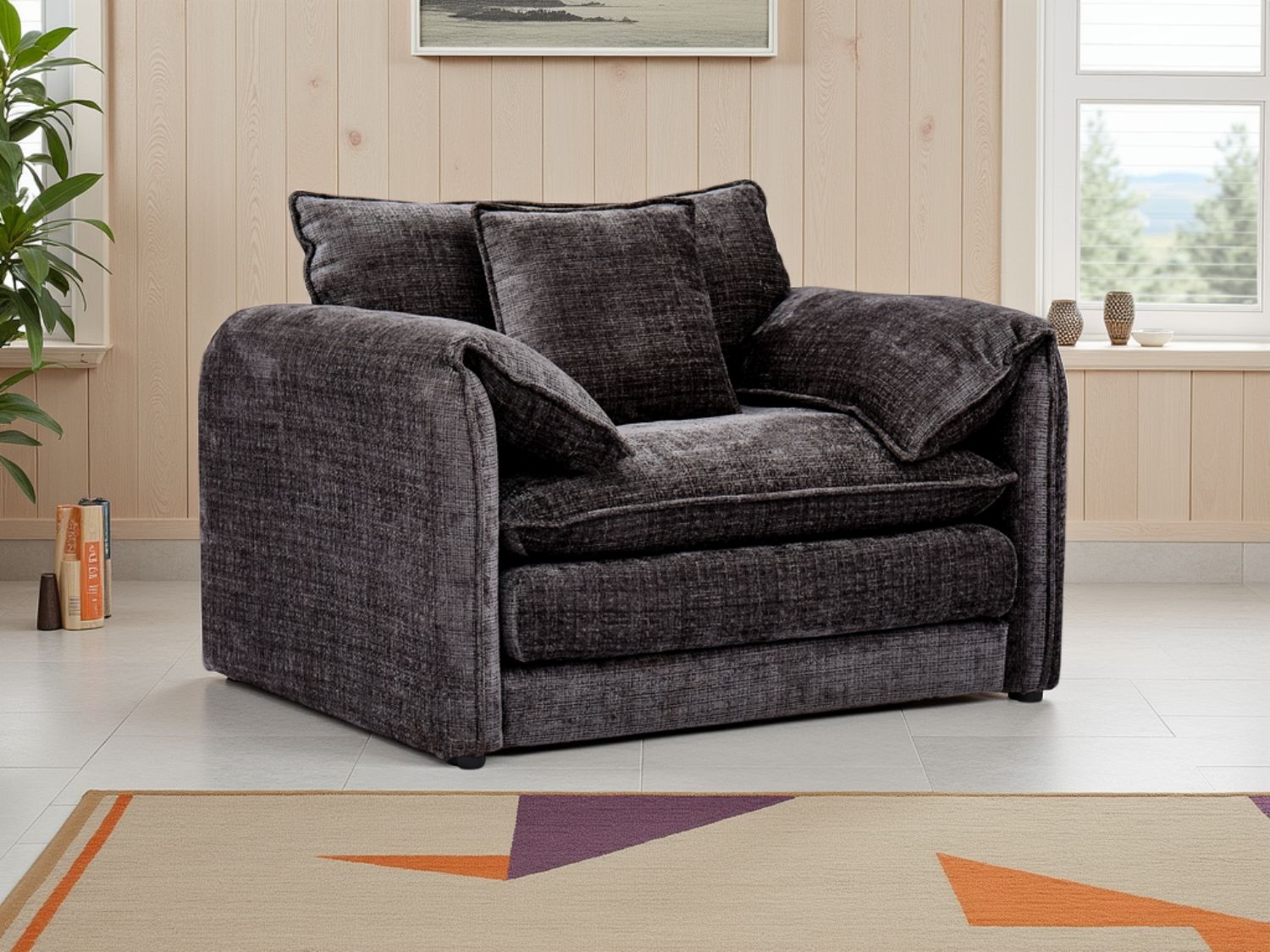 Black Chenille Fabric Armchair Standard Back