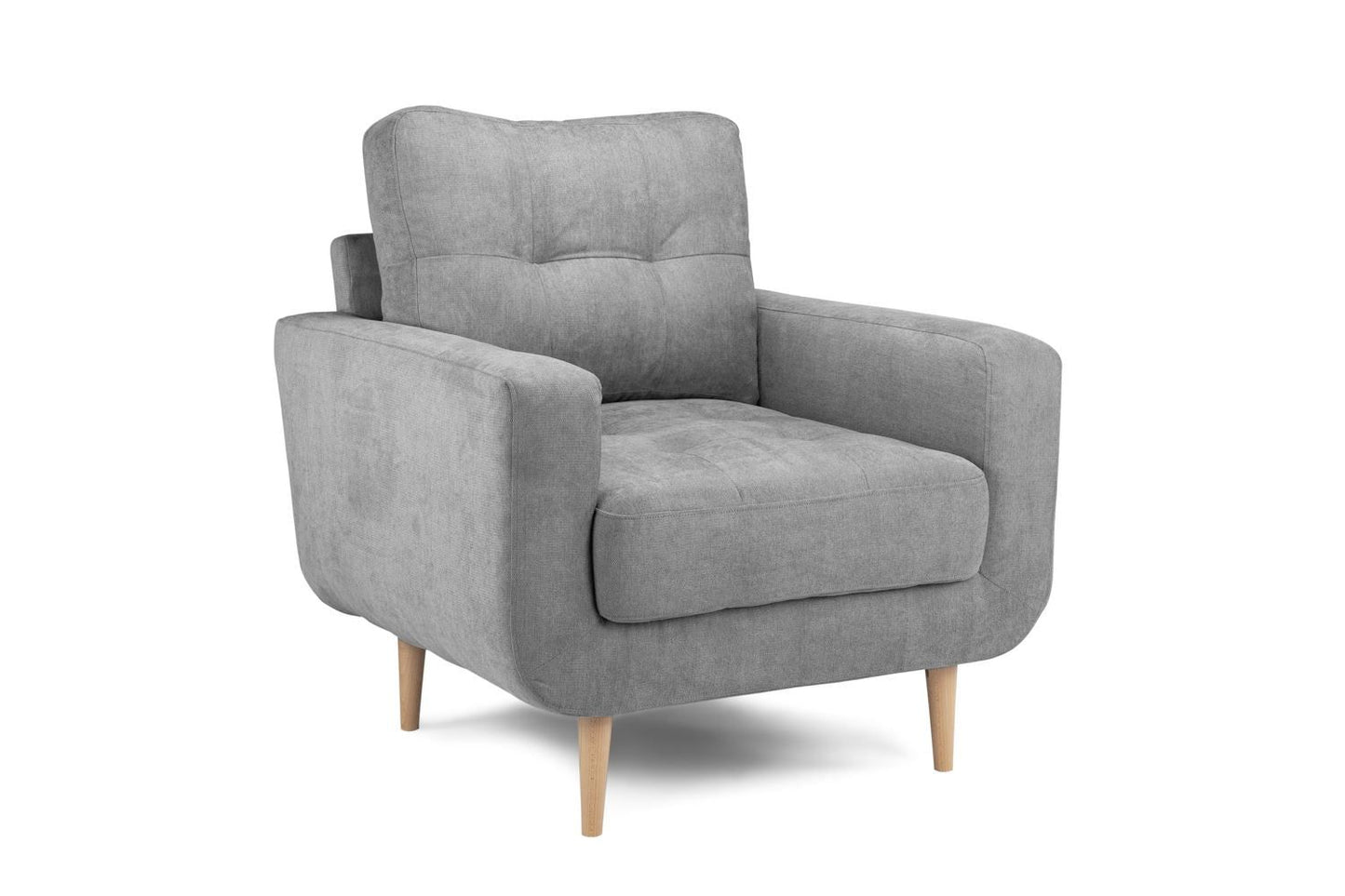Grey Fabric Tufted Design Armchair Solid Wood Frame