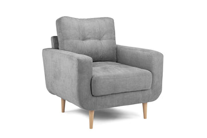 Grey Fabric Tufted Design Armchair Solid Wood Frame