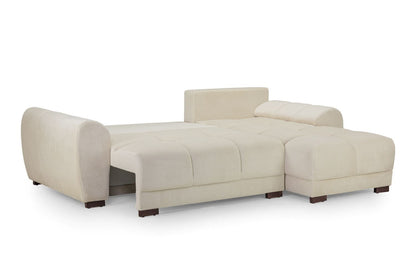 Cream Fabric Large Convertable Corner Sofabed with Storage