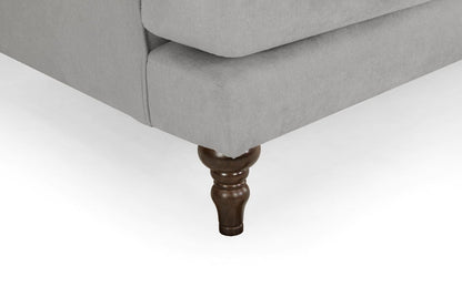 Grey Fabric Scrolled Armed Armchair Turned Wooden Legs