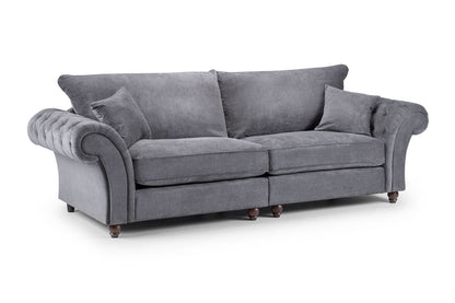Grey Fabric 4 Seater Fullback Sofa Buttoned Tufted Arms