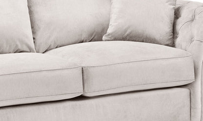 Stone Fabric Buttoned Fullback 2 Seater Sofa Scroll Arms