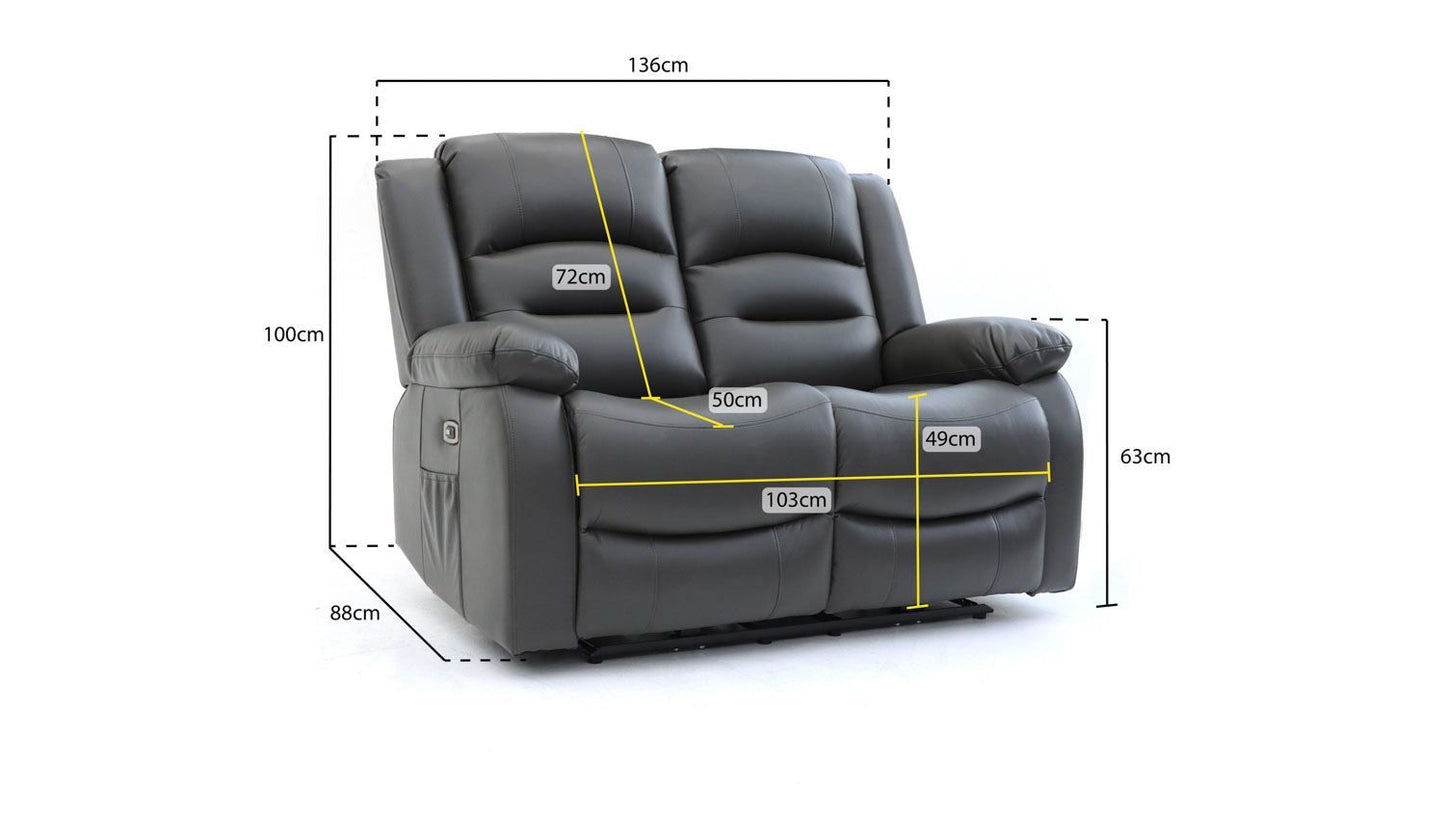 Grey Leather Effect 2 Seater Electric Recliner Sofa