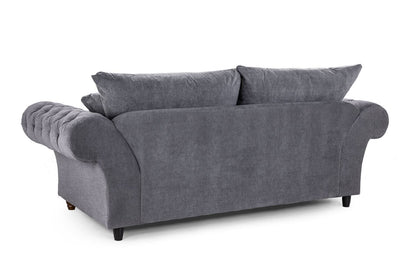 Grey Fabric 3 Seater Fullback Sofa with Scroll Arms