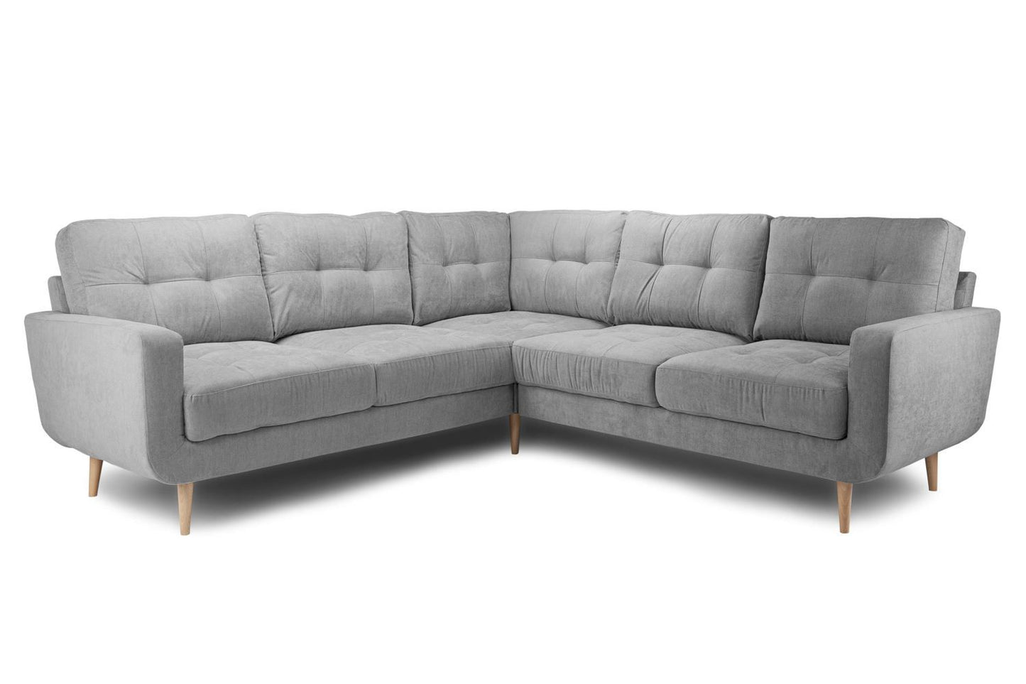 Grey Fabric Tufted Back Large Corner Sofa Wooden Legs