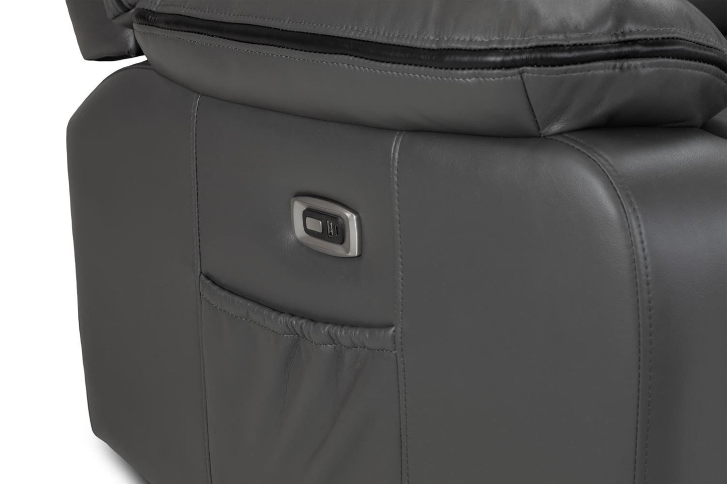 Grey Leather High Back 3 Seater Electric Recliner Sofa