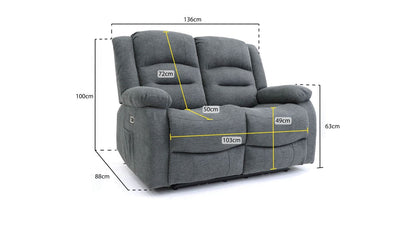 Graphite Leather Effect 2 Seater Electric Recliner with USB