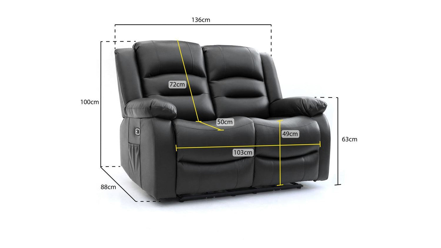Black Leather Effect 2 Seater Electric Recliner Sofa