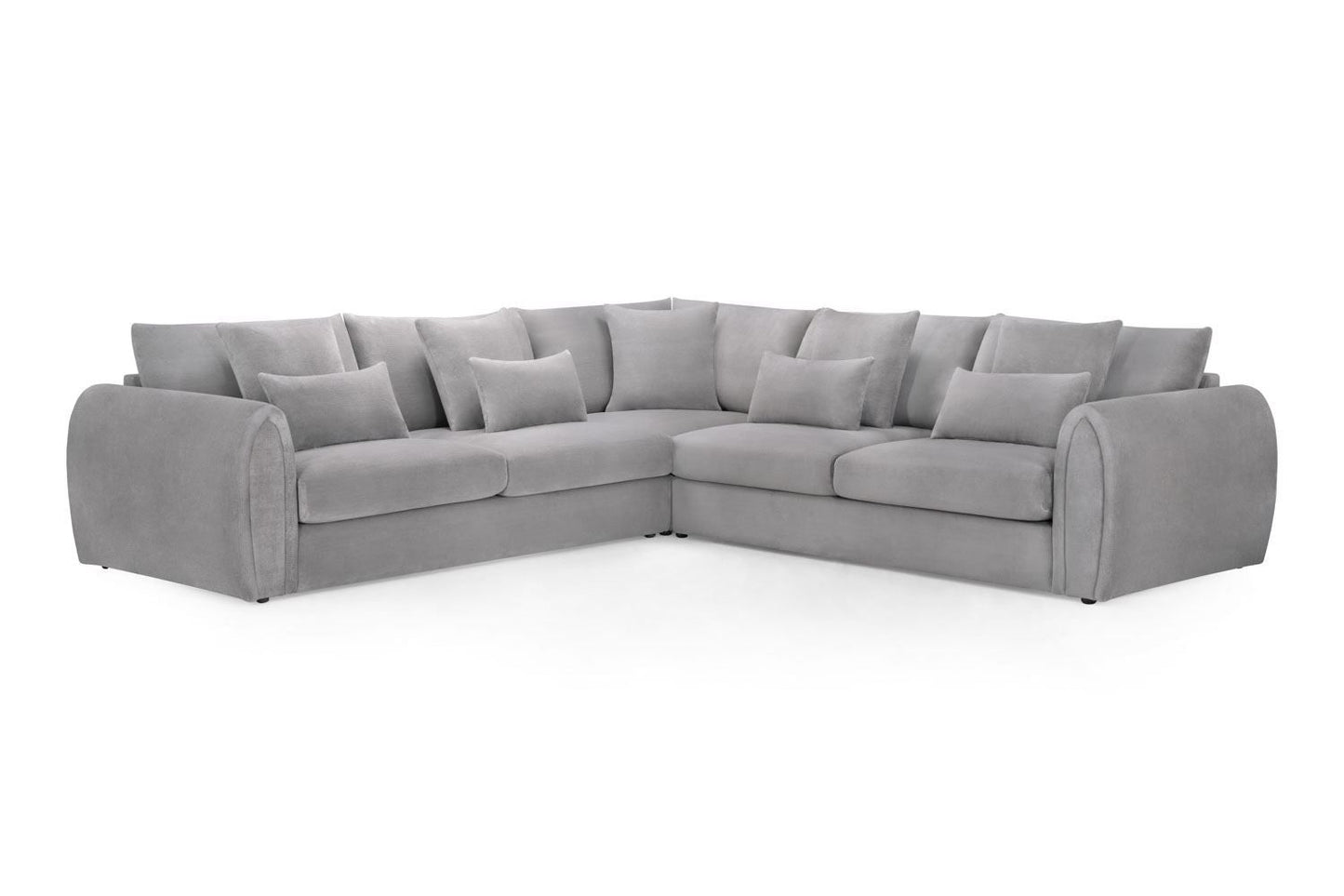 Grey Fabric Large Corner Group Sofa Curved Arms