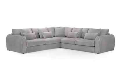 Grey Fabric Large Corner Group Sofa Curved Arms