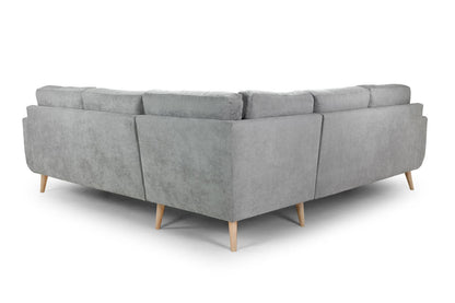 Grey Fabric Tufted Back Large Corner Sofa Wooden Legs