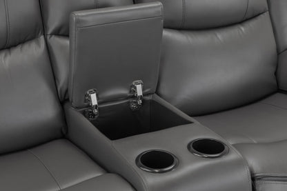 Grey Leather 2 Seater High Back Electric Recliner Sofa