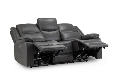 Grey Leather High Back 3 Seater Electric Recliner Sofa