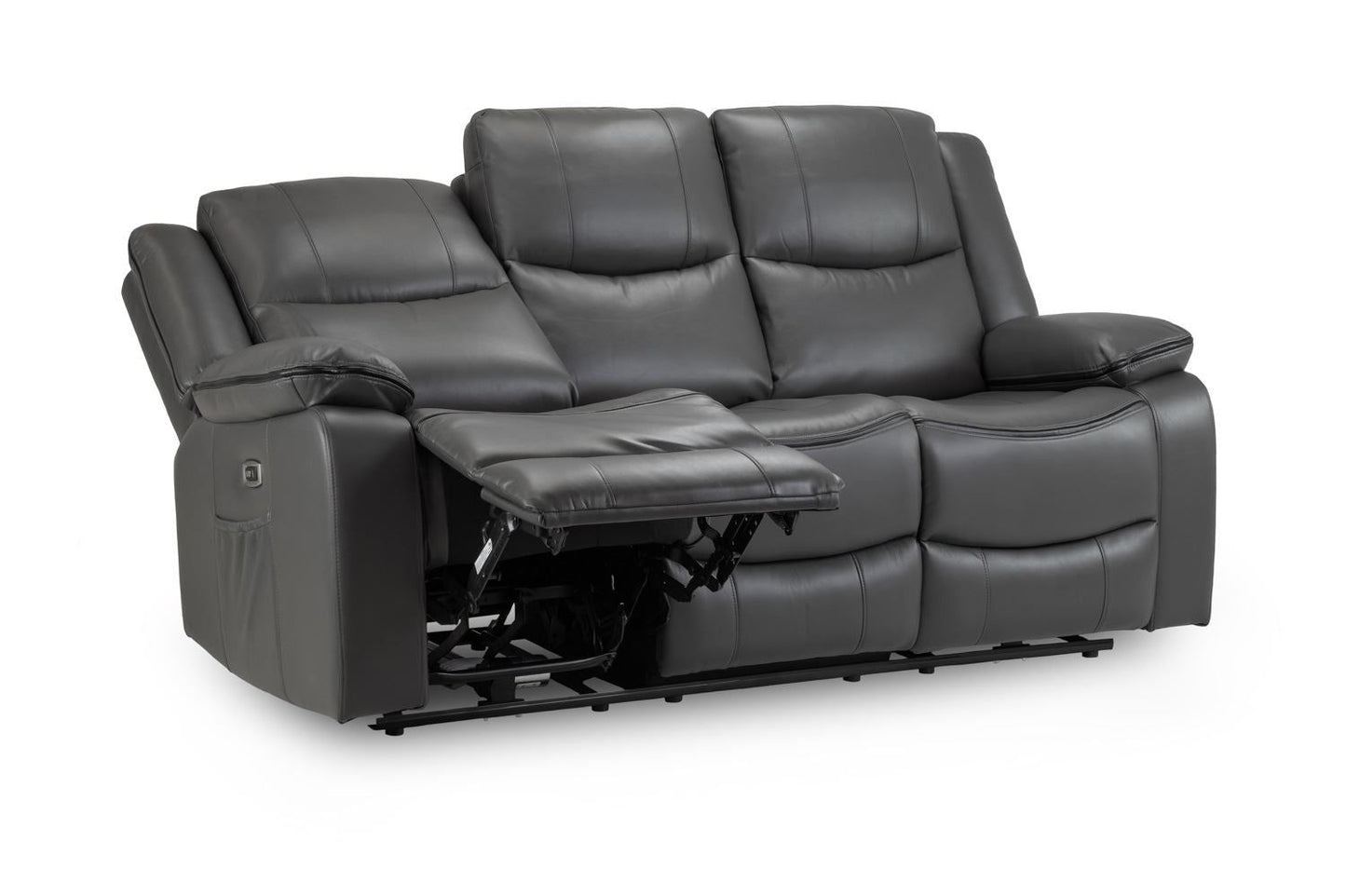 Grey Leather High Back 3 Seater Electric Recliner Sofa
