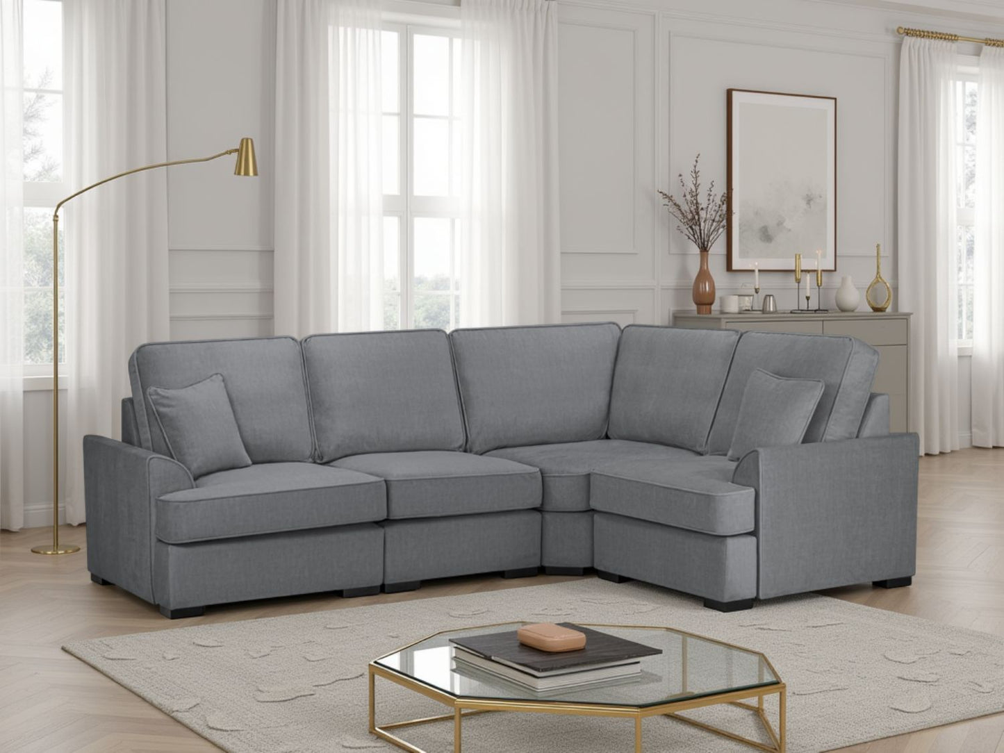 Grey Fabric Large Universal Corner Sofa