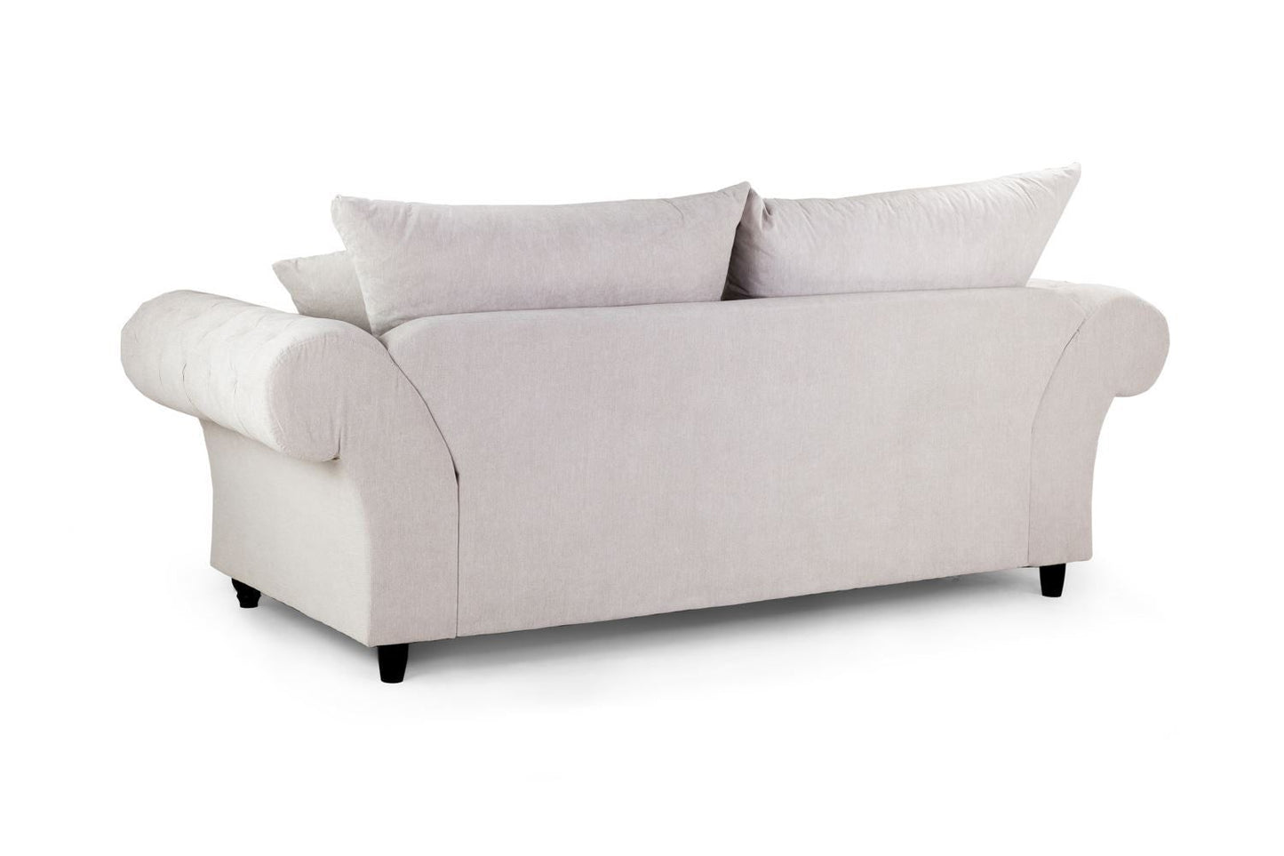 Stone Fabric Buttoned Back Fullback 3 Seater Sofa Scroll Arm