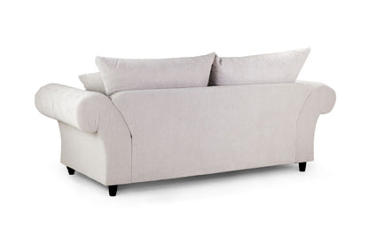 Stone Fabric Buttoned Back Fullback 3 Seater Sofa Scroll Arm