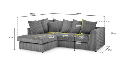 Grey Fabric Scatter Back Corner Sofa Left Hand Facing