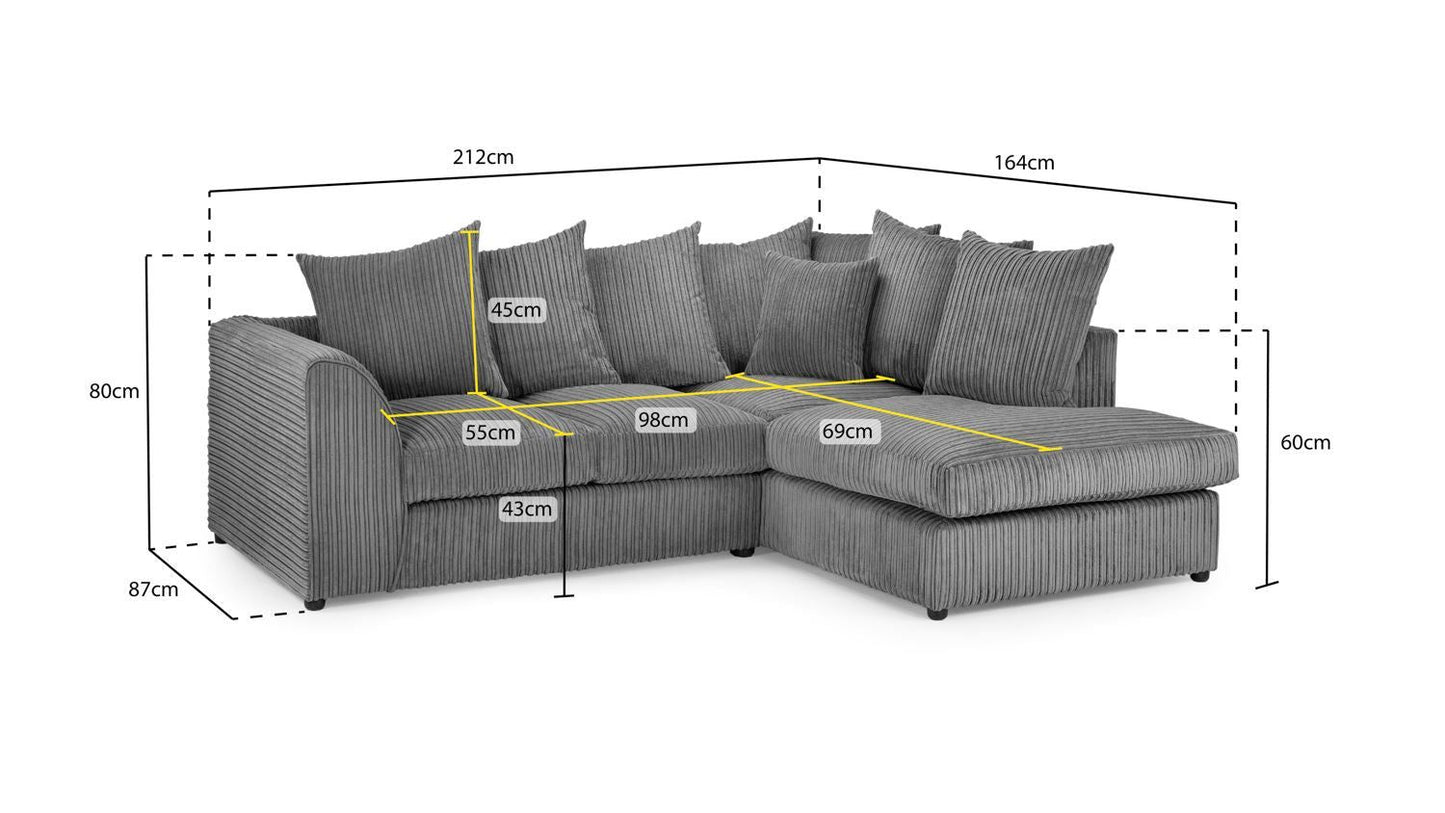 Grey Pillow back Right Hand Facing Corner Sofa