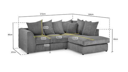 Grey Pillow back Right Hand Facing Corner Sofa