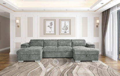 Grey Fabric Large U Shape Corner Sofa Bed