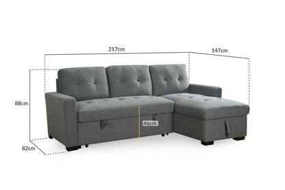 Grey Fabric Corner Sofabed with Removable Cushions