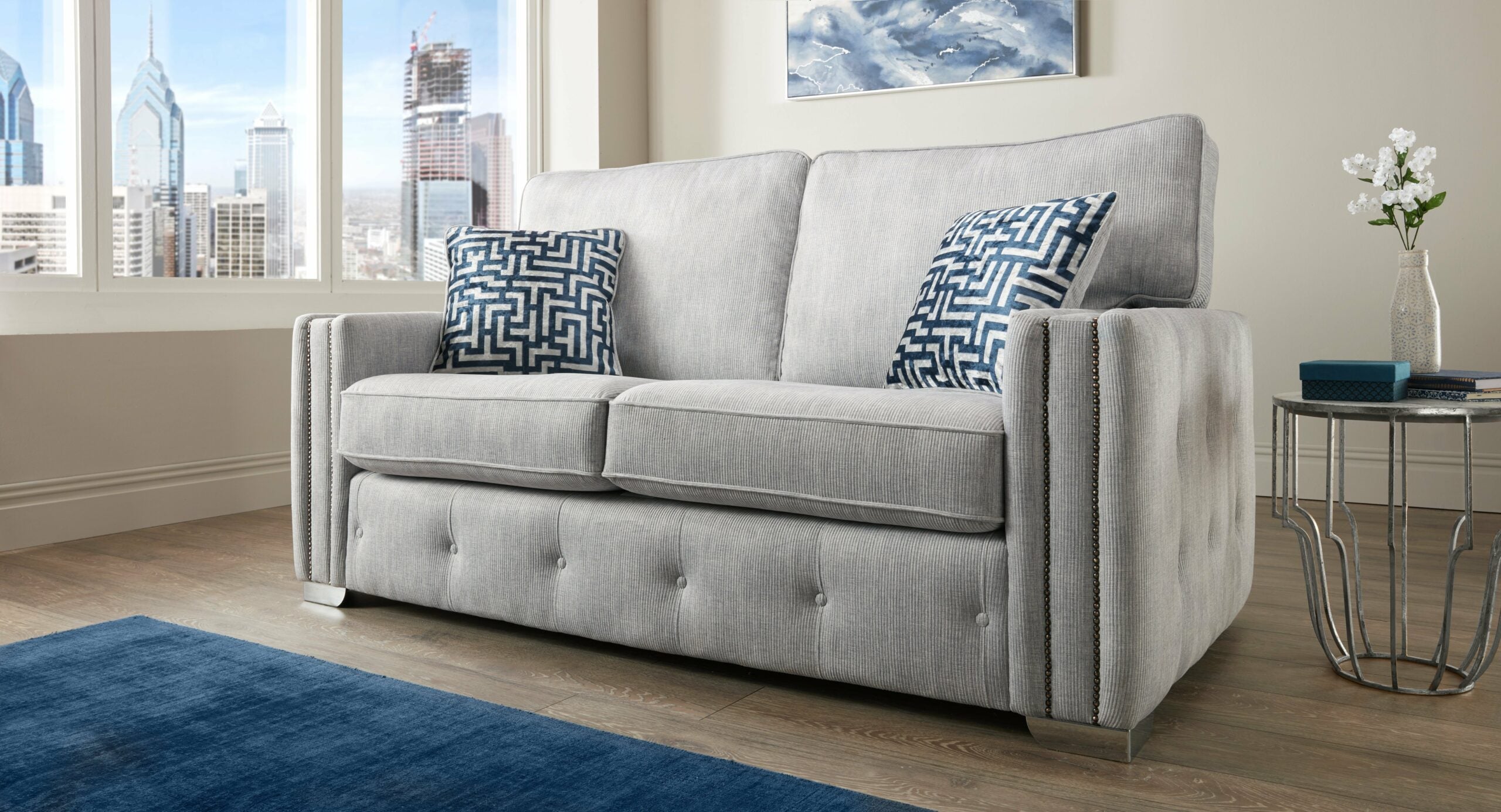 Alma Handmade Grey Premium Ribbed Fabric Sofas