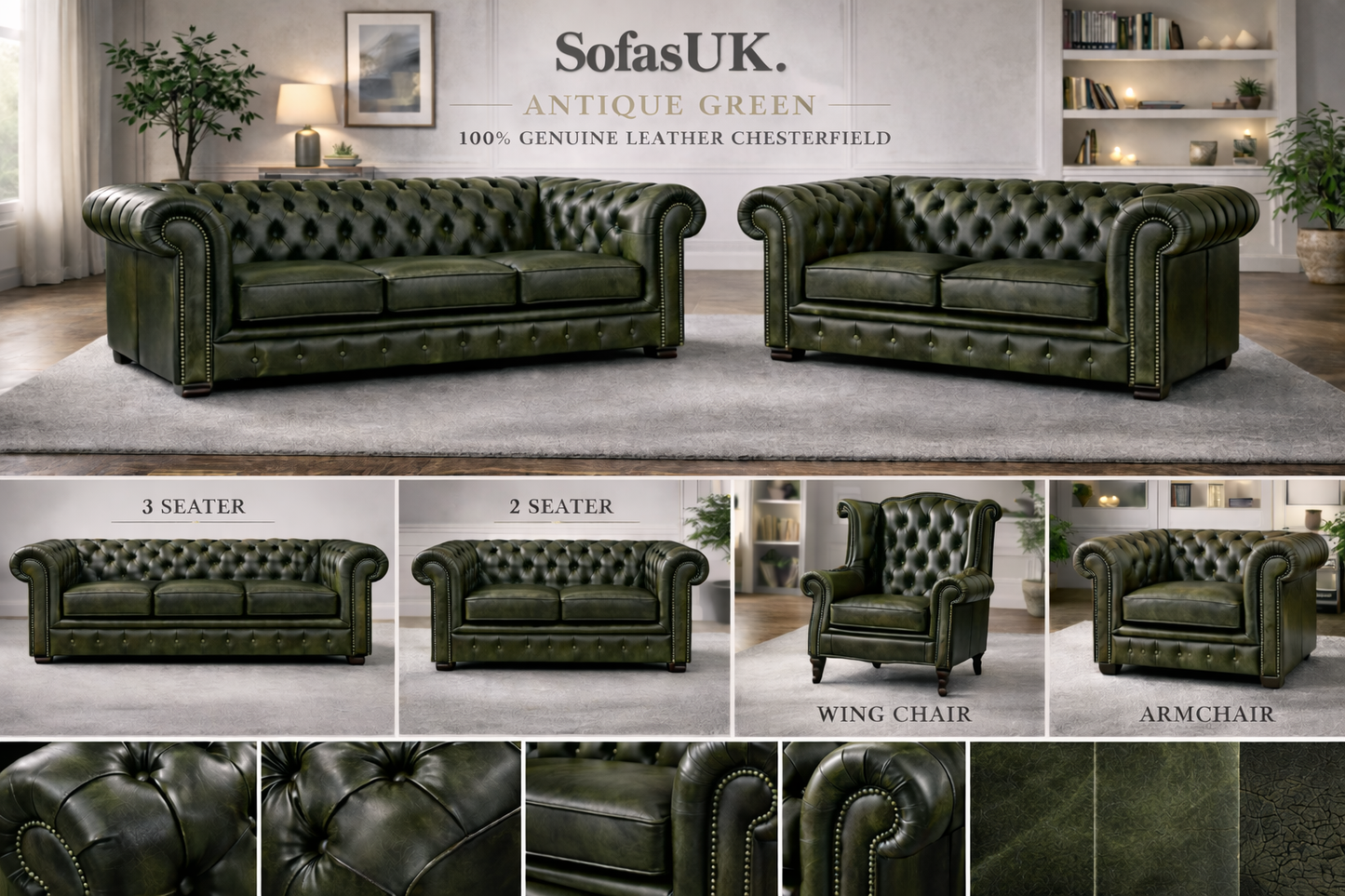 Antique Chesterfield Sofas –  Genuine Hide Leather | Exclusive to SofasUK