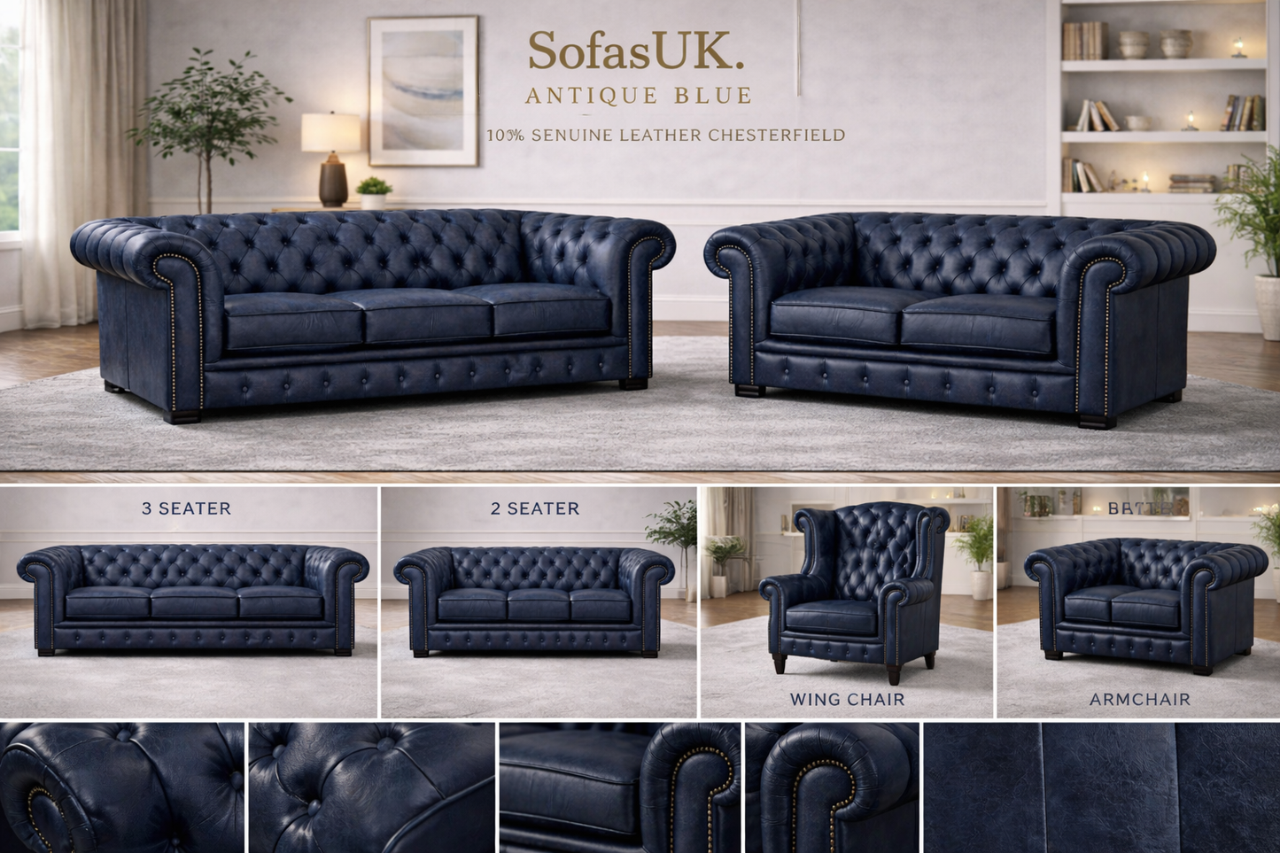 Antique Chesterfield Sofas –  Genuine Hide Leather | Exclusive to SofasUK