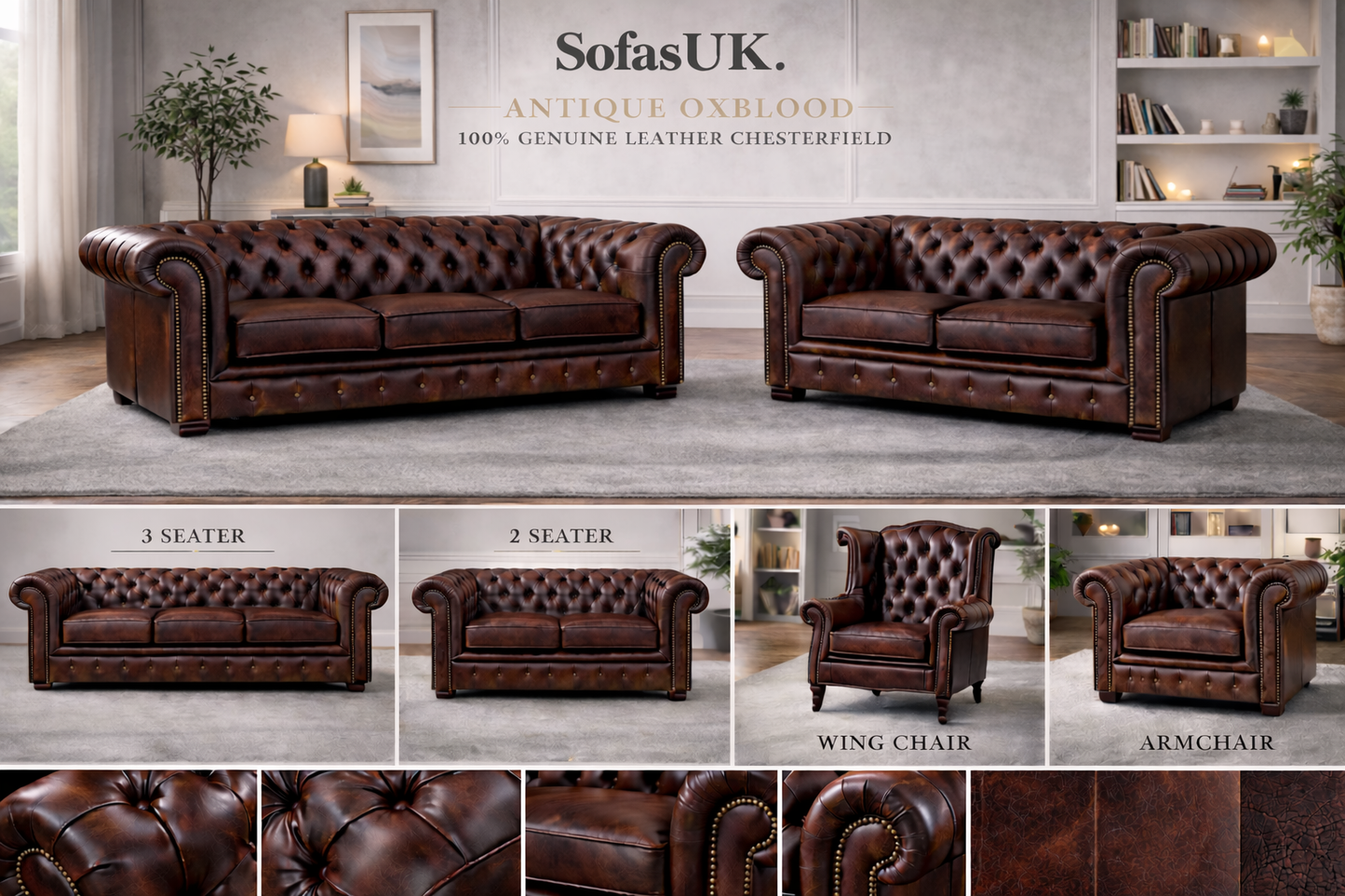 Antique Chesterfield Sofas –  Genuine Hide Leather | Exclusive to SofasUK