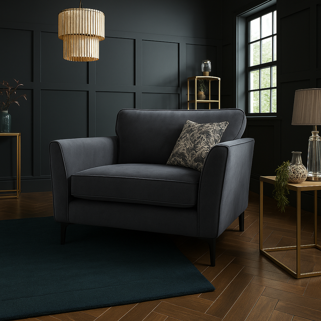 Sebastian Elegance Armchair In Plush Elephant Gray Fabric With Cushions