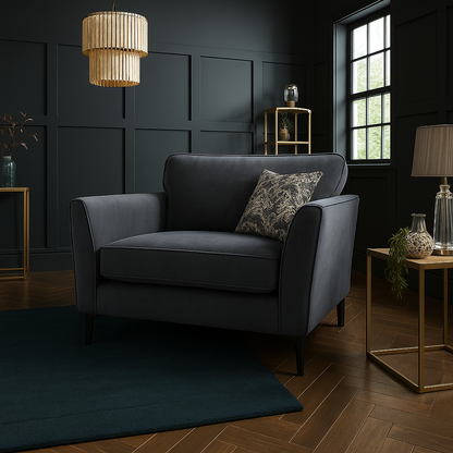 Sebastian Elegance Armchair In Plush Elephant Gray Fabric With Cushions