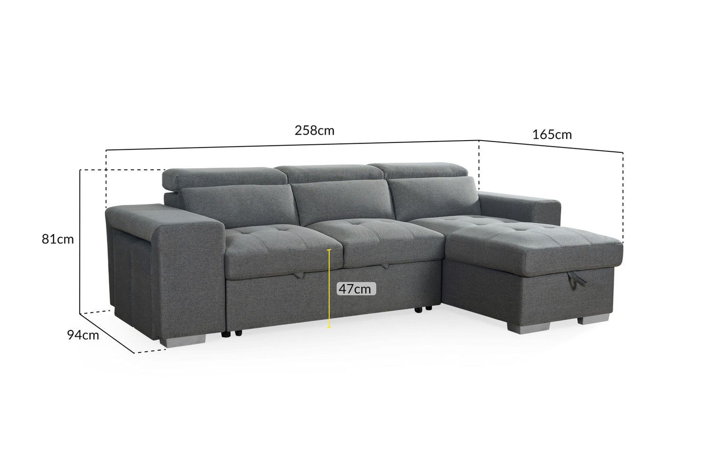 Grey Fabric Universal Corner Sofabed with Storage