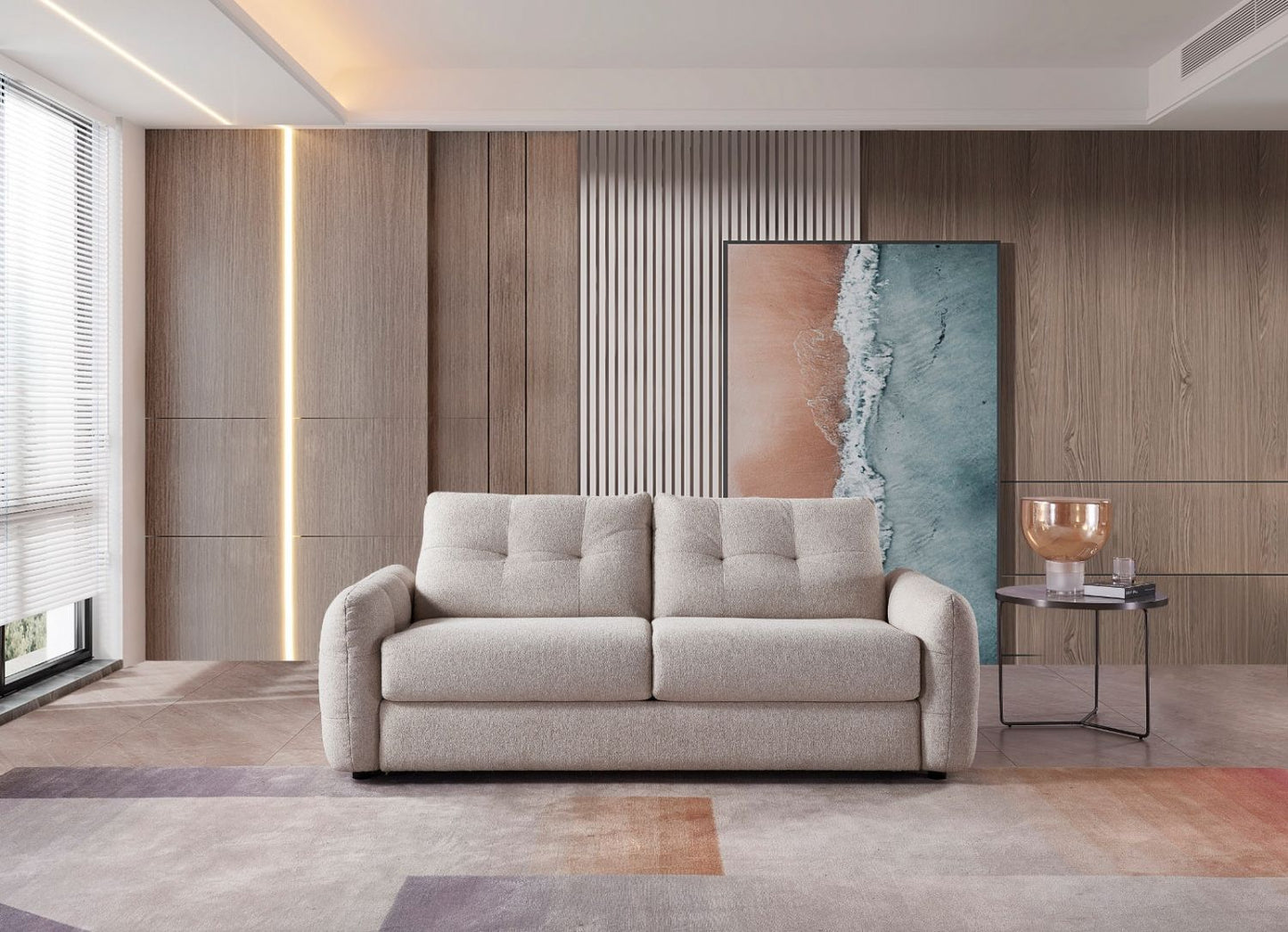 Beige Texture Fabric 3 Seater Sofabed with Tufted Arms