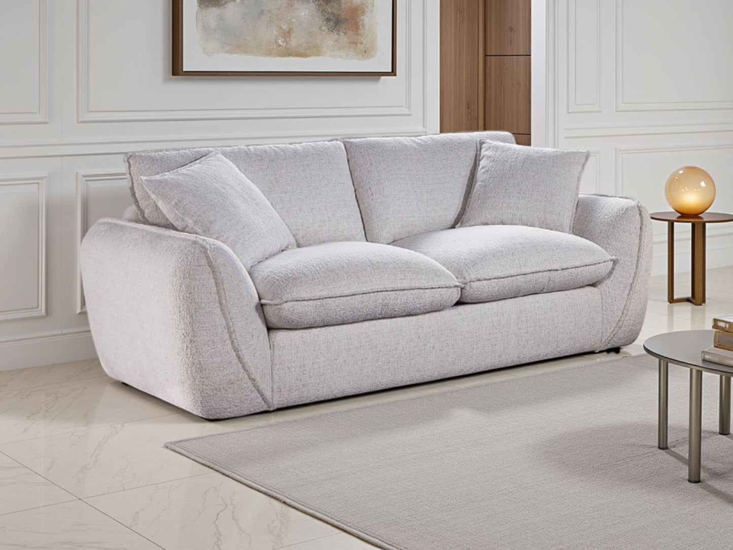 Beige Fabric 2 Seater Fullback Sofa with Piping Detail