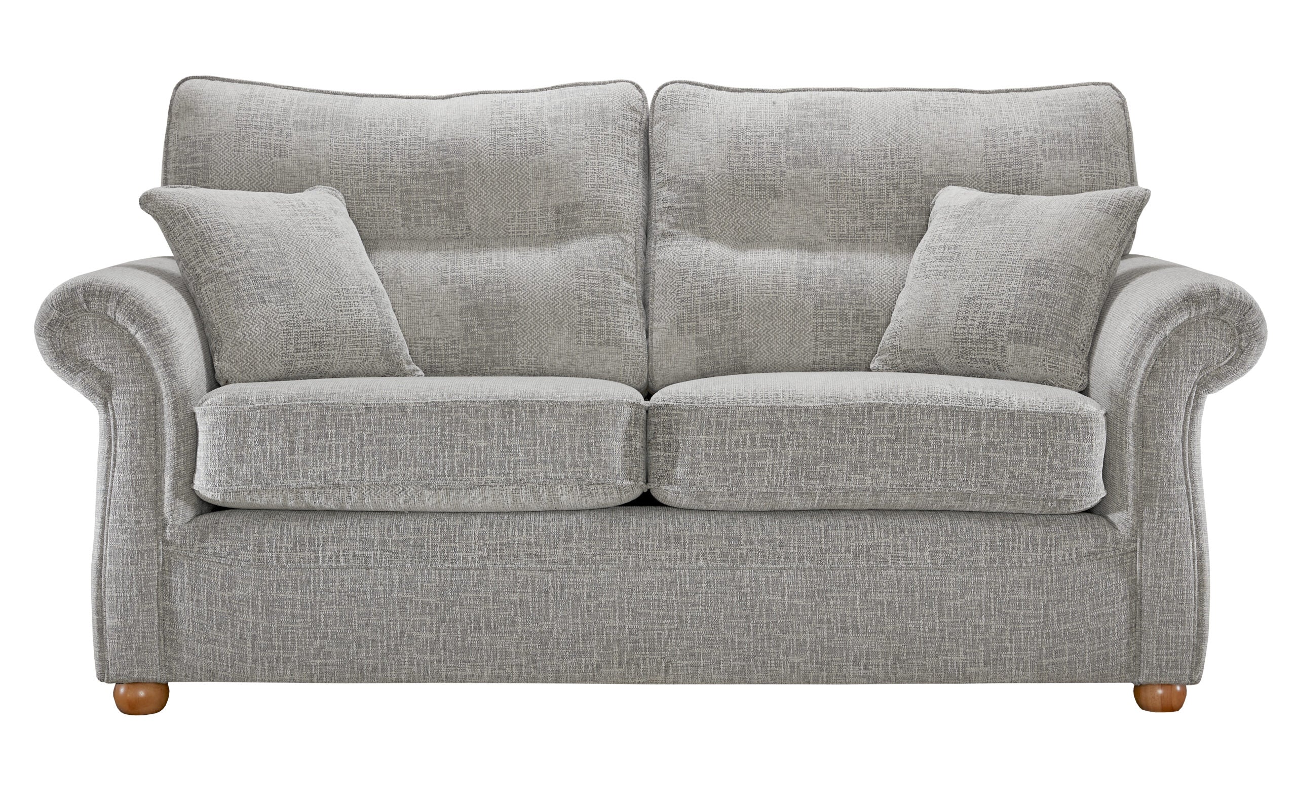 Boston Elegant Tweed Grey Fabric Sofas In Round Wooden Legs