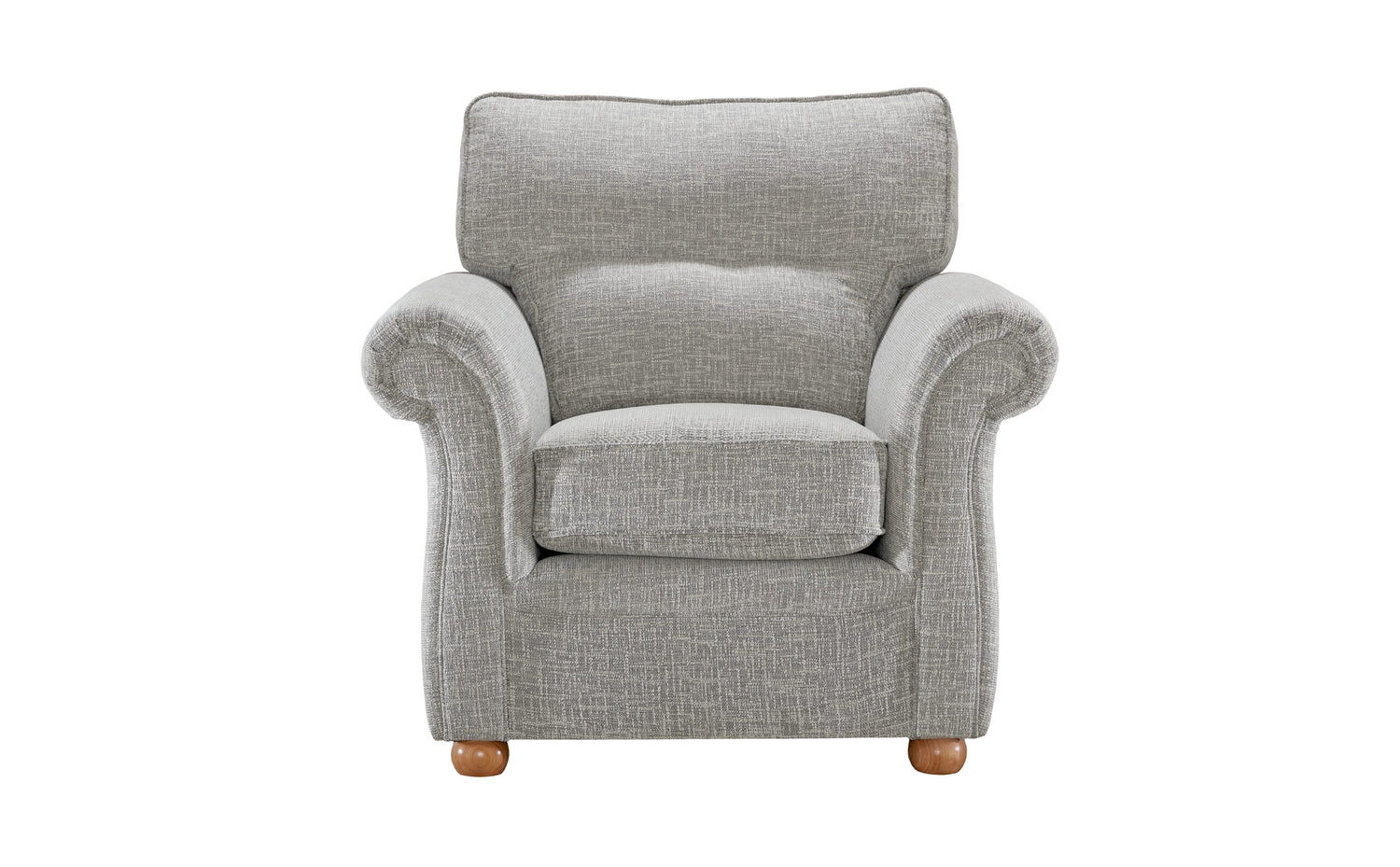 Boston Elegant Tweed Grey Fabric Sofas In Round Wooden Legs